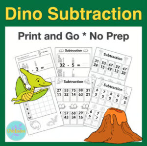 Dinosaur Math : Single and Double Digit Subtraction