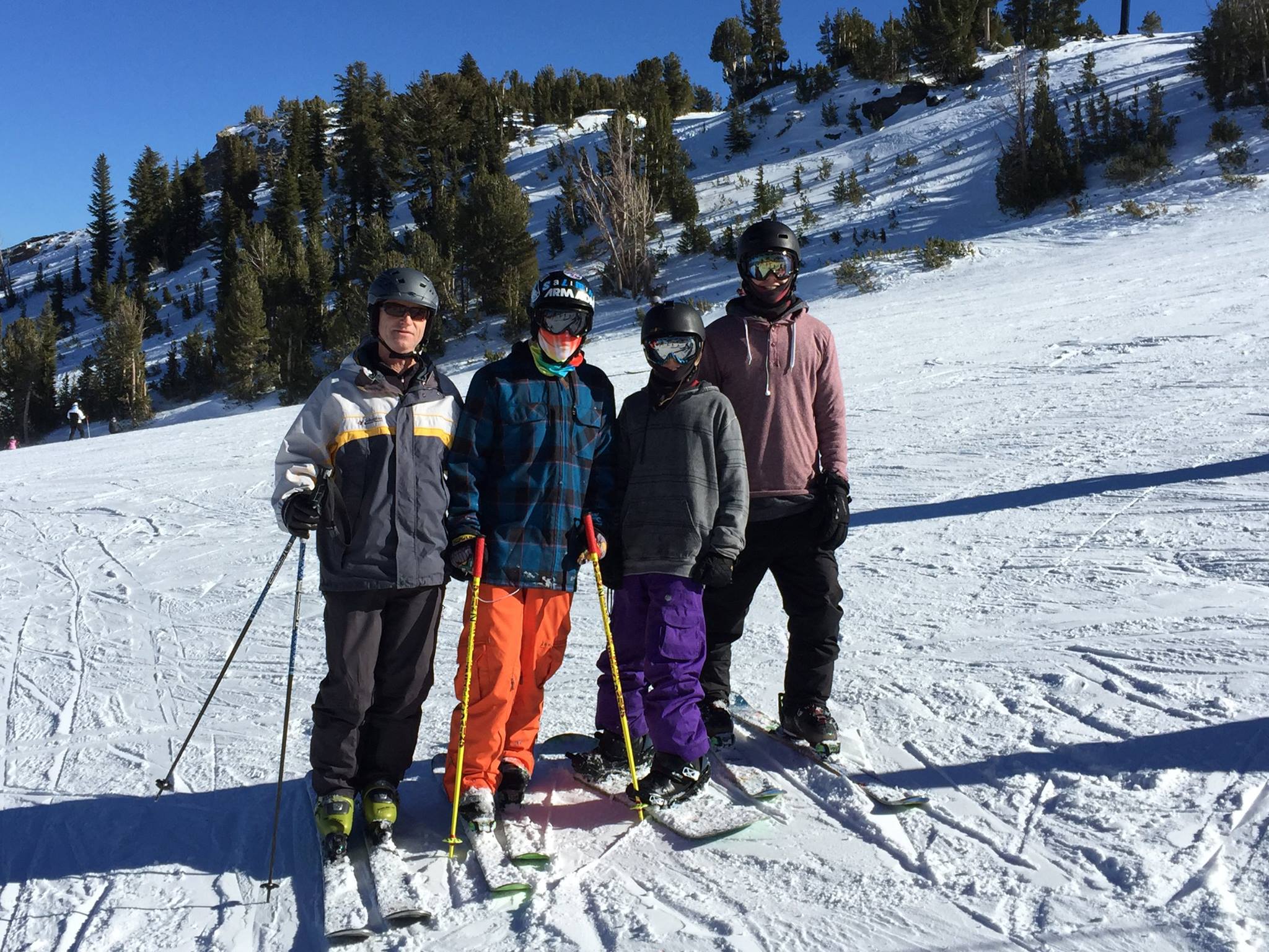 Mammoth Mountain, California Skiing and rowing this month! Sean in the orange pants skiing with family and friends!