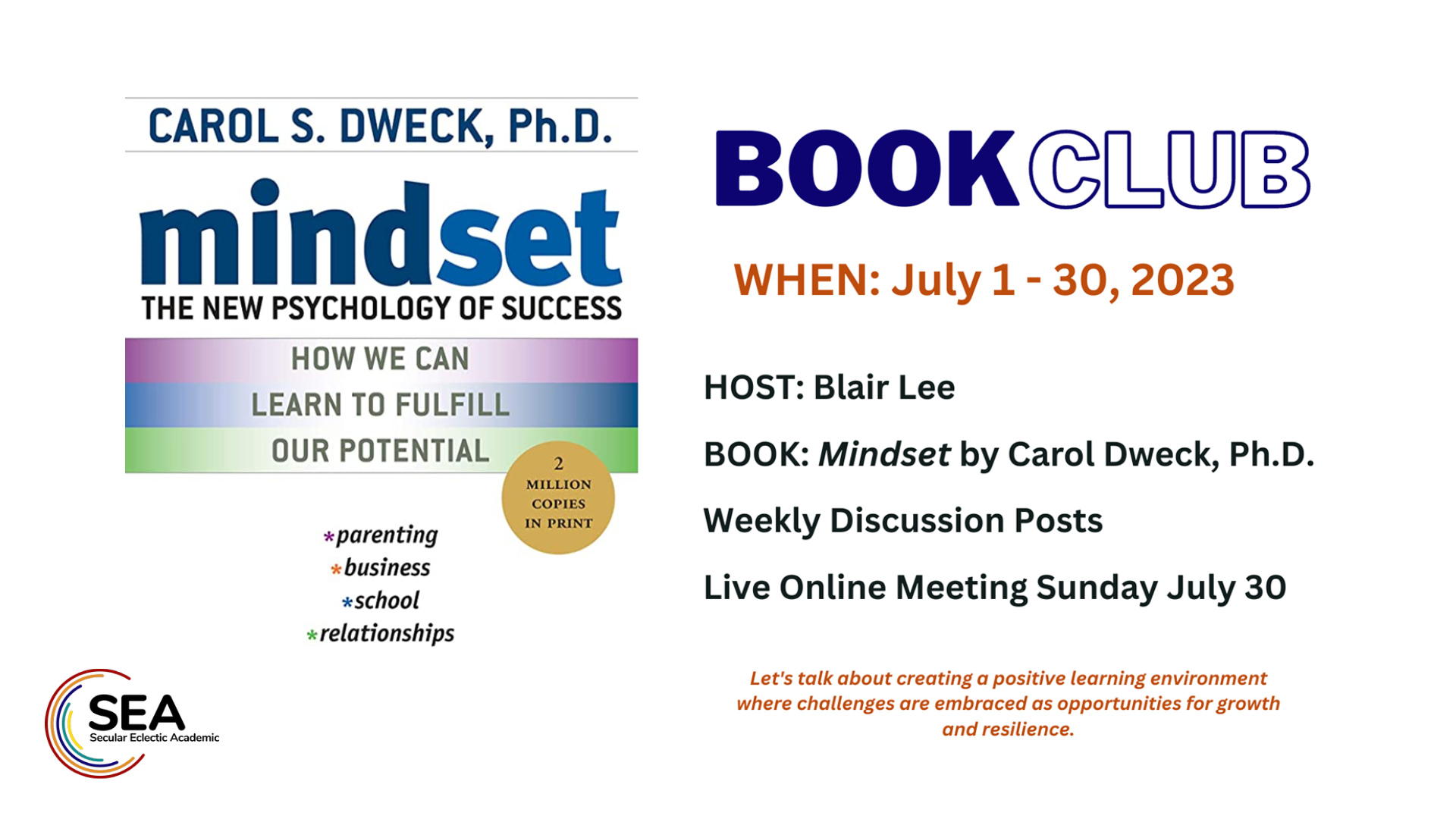 Mindset, Growth Mindset, SEA Homeschoolers Book Club, Book Club, Blair Lee