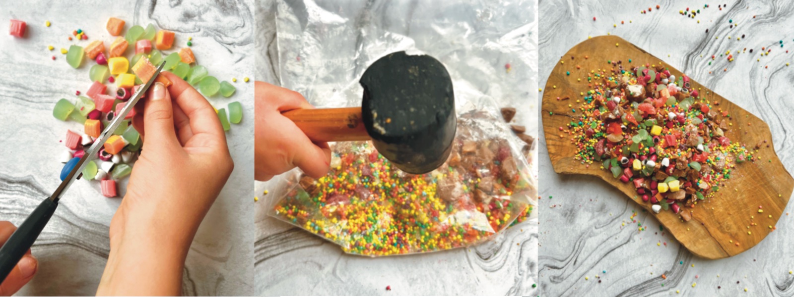 Rocky Cycle Candy Activity - Weathering Rock Pieces ie Cutting and Smashing Candy Bits