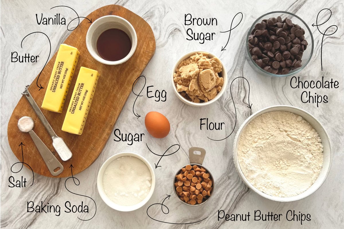 Homeschool Science Activity: Chocolate Chip Cookie Chemistry Homeschool Science Activity: Chocolate Chip Cookie Chemistry - Flat Lay of Cookie Ingredients with Labels