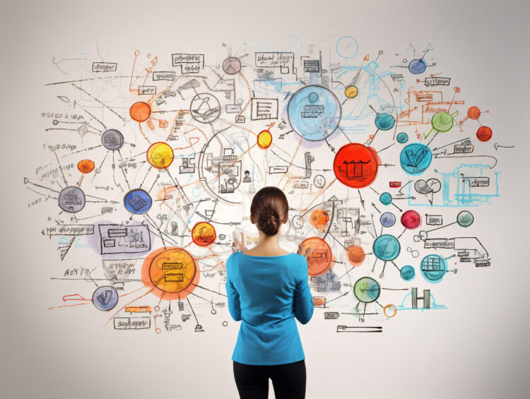 Critical Thinking: Metrics and Methods - Person creating a mind map to visually analyze and find solutions to a complex problem